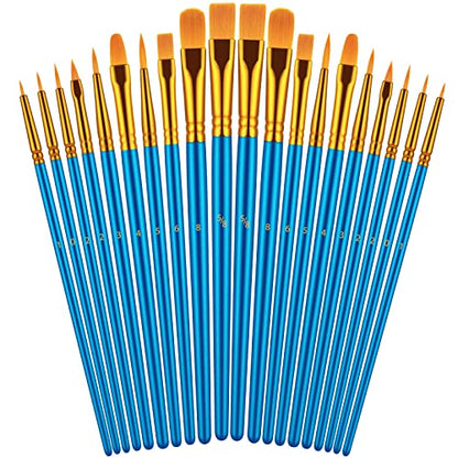 Paint Brushes Set for Acrylic Painting, 20 Pcs Oil Watercolor Acrylic Paint Brush, Artist Paintbrushes for Body Face Rock Canvas, Kids Adult Drawing Arts Crafts Supplies, Blue | Acrylic Painting, Oil Watercolor, Body Face Rock Canvas, Artist Paintbrushes,