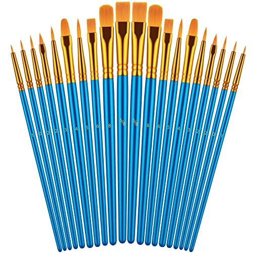 Paint Brushes Set for Acrylic Painting, 20 Pcs Oil Watercolor Acrylic Paint Brush, Artist Paintbrushes for Body Face Rock Canvas, Kids Adult Drawing Arts Crafts Supplies, Blue | Acrylic Painting, Oil Watercolor, Body Face Rock Canvas, Artist Paintbrushes,