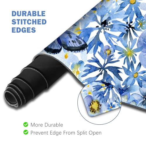 ToLuLu Gaming Mouse Pad, Ergonomic Keyboard Mouse Wrist Rest Support Set | Large Extended Desk Mat with Stitched Edges, Non-Slip Base Memory Foam Mousepad for Home Office Game Study, Butterfly Flower - color: Butterfly Flower