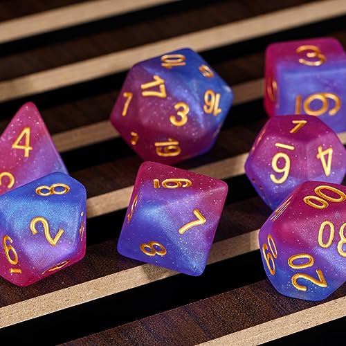 7PCS DND Dice Bisexual-Pride Polyhedral Dice Set D&D Homosexual Flag for RPG and Other Tabletop Games(Matte) | Leather Storage Bag, DM Gift, for Dungeons and Dragons Role Playing Games - color: Flag-bisexual-pride(matte)