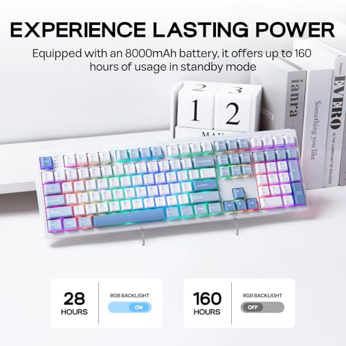 EPOMAKER TH108 Full Size Mechanical Keyboard, Wireless Gaming Keyboard with 8000mAh Battery, Creamy Gasket, 108 Keys, Hot Swap, Custom Driver, RGB Backlight (Blue&White, Sea Salt Silent) - color: Blue&White, size: Sea Salt Silent