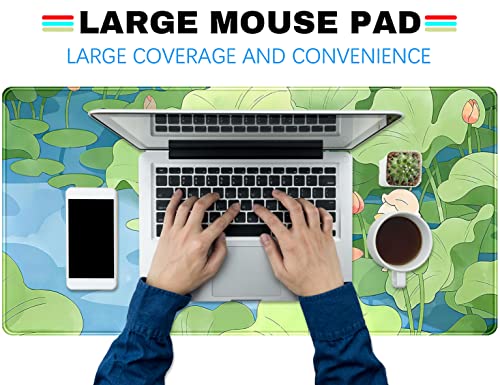 Green Cute Anime Desk Mat Kawaii Cartoon Ducks Gaming Mouse Pad XXL Large Anime Girl Gamer Mousepad Women Office Decor Desk Pad Aesthetic Lotus Leaf Laptop Keyboard Pad Computer Mat 31.5x15.75 in - color: C-blue Green Cartoon Ducks