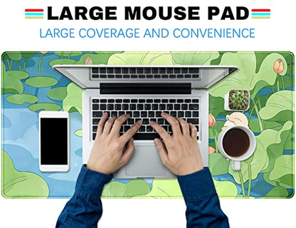 Green Cute Anime Desk Mat Kawaii Cartoon Ducks Gaming Mouse Pad XXL Large Anime Girl Gamer Mousepad Women Office Decor Desk Pad Aesthetic Lotus Leaf Laptop Keyboard Pad Computer Mat 31.5x15.75 in - color: C-blue Green Cartoon Ducks