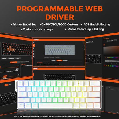 DAREU EK60 HE Rapid Trigger Gaming Keyboard Wired, 0.01mm RT Accuracy Adjustable, Hall Effect Magnetic Switch Hot Swappable, SOCD, 8000Hz Polling, RGB Backlit, 60% Compact Design for Laptop/PC - color: White