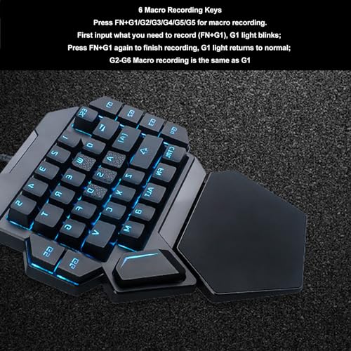 One Handed Gaming Keyboard, 35 Keys Portable Mini Keypad with Wrist Rest, RGB Backlit Blue Switch, 6 Macro Recording Keys for PC