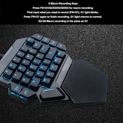 One Handed Gaming Keyboard, 35 Keys Portable Mini Keypad with Wrist Rest, RGB Backlit Blue Switch, 6 Macro Recording Keys for PC