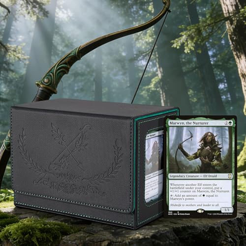 Venssu Elf Themed MTG Commander Deck Box with Dice Tray (Black&Green) | Holds 200 Single/160 Double-Sleeved Cards, Fit MTG/PTCG/OPTCG Cards, Strong Magnet, With 2 Dividers & 1 Magnetic Card Holder - color: Elf
