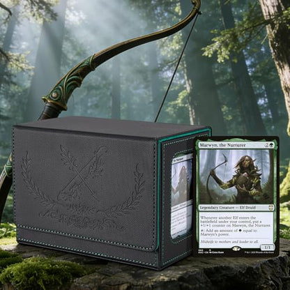 Venssu Elf Themed MTG Commander Deck Box with Dice Tray (Black&Green) | Holds 200 Single/160 Double-Sleeved Cards, Fit MTG/PTCG/OPTCG Cards, Strong Magnet, With 2 Dividers & 1 Magnetic Card Holder - color: Elf