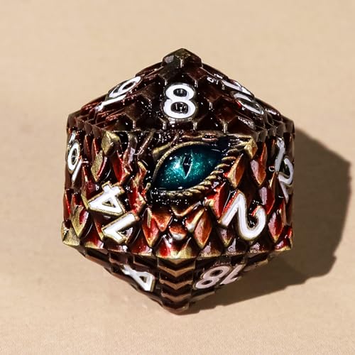 Metal Dice Set D&D,7 PCS Dragon Scale Metallic DND Dice Set,Dragon Eye Metal Dice with Grogeous Gift Case for Dungeons and Dragon Tabletop Game (Reddish Brown Dragon Scale & Cyan Eye) - color: Reddish Brown Dragon Scale & Cyan Eye