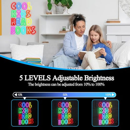 Cool Kids Read Books Neon Sign for Wall Decor Reading Letters Neon LED Light USB Powered Book LED Light Sign for Classroom Library School Girls Boys Room(12.6 * 16.54In) - style: Cool Kids Read Books