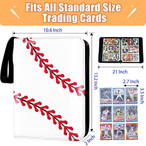 Baseball Gifts Cards Binder with Sleeves - 9 Pocket, Double Sided, 50 Removable Sleeves, Collectible 900 Cards - Zip Trading Card Collection/Collector Albums/Folder for MTG, TCG, Sport Cards - color: White - 900 Pockets