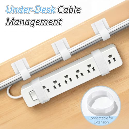 Cable Management Under Desk Detachable Cable Straps, White, 20 Pack | Heavy Duty Hook and Loop Cable Ties, Removable, Leave No Trace, Hold Up to 15 Cables, Home Office Organizer Accessories - color: White
