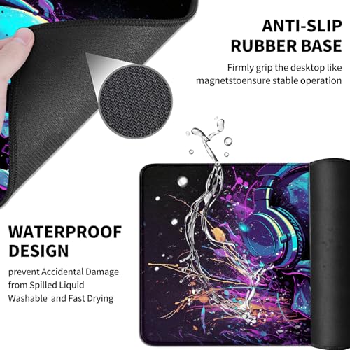 Mouse Pad Desk Mat Ergonomic Wrist Support Pad Set,Mouse Wrist Rest Keyboard Pad with Stitched Edges and Non Slip Base-Skull DJ Music - color: Skull Dj Music