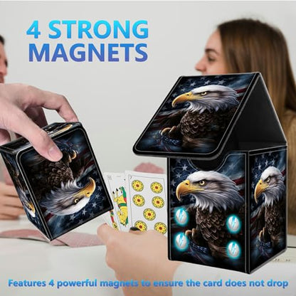Card Deck Box for Trading Cards,MTG Commander Deck Box Fits 100+ Single Sleeved Cards,Leather Magnetic Card Storage Box for YuGiOh TCG CCG Cards,America Eagle - color: America Eagle