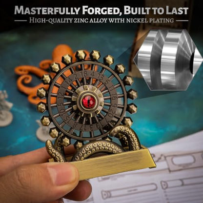 CZYY Ferris Wheel D20, Metal Fidget Spinner Dice for Tabletop RPG | Tentacle & Eye Design, Zinc Alloy, D20 Roulette Desk Gadget, Velvet Pouch, Gift for Dungeon Master & Fantasy Fans, Bronze - color: Bronze