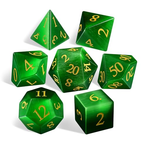 LUCKY-M Gemstone DND Dice Set, Cat Eye Stone Dice for Dungeons and Dragons, Handmade Dice RPG Dice Sets D&D Accessories Gift (Green) - color: Cat Eye- Green