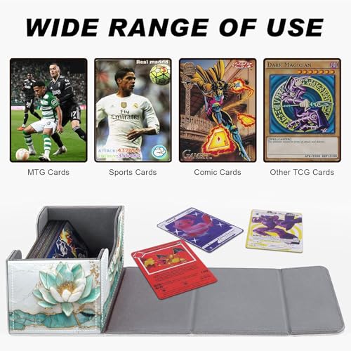 DEGDFSGR Card Game Storage Box for TCG MTG Deck Box Organizer Trading Card Case Commander Deck Box Magnetic Closure Creative Pattern Up to 200 Cards, Azure Water Lily Lotus Flower - color: Azure Water Lily Lotus Flower