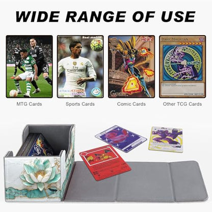 DEGDFSGR Card Game Storage Box for TCG MTG Deck Box Organizer Trading Card Case Commander Deck Box Magnetic Closure Creative Pattern Up to 200 Cards, Azure Water Lily Lotus Flower - color: Azure Water Lily Lotus Flower