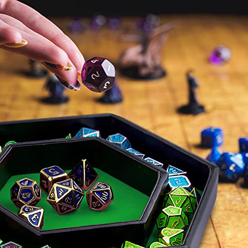 SIQUK Dice Tray with Lid Hexagon Dice Rolling Tray Dice Holder for Dice Games Like RPG, DND and Other Table Games, Green - color: Green