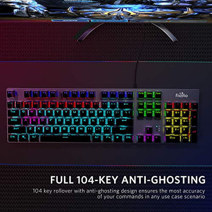 Mechanical Gaming Keyboard, Fantastic LED Rainbow Backlit Wired Keyboard, Full Anti-Ghosting Keys, with Quick-Response Blue Switches and Multimedia Control for PC and Desktop Computer