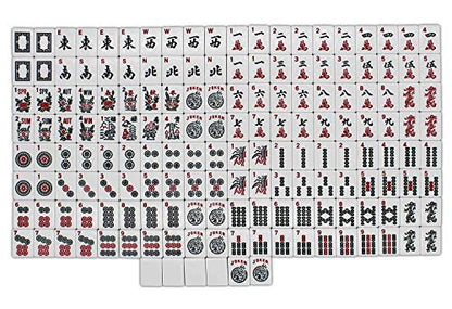 American Mahjong Set - Red Burgundy Soft Bag - 166 White Engraved Tiles, 4 All-in-One Rack/Pushers Western Mah Jongg Game Set