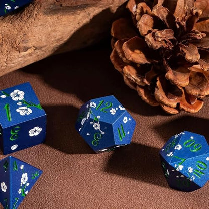 UDIXI DND Metal Dice Set, Flower Solid Metal RPG Dice Set Blue for D&D | White Flower, Metal Case Packaging, Heavy Metal Dice, D&D Gift, for Dungeons and Dragons Role Playing Games Tabletop Games - color: Blue-green