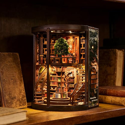 RHZN Book Nook Kit, 3D Wooden Puzzles for Adults, Miniature House Kit | Library - style: Library