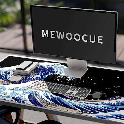 Gaming Laptop Mouse Pad,Sea Wave Big Mice Pads PC Keyboard Waterproof and Non-Slip 47.2" x 23.6" 0.15" Thick XL,XXL Rubber Table Mat, Kanagawa Surfing and Black Japanese Mouse Pads - color: A Kanagawa Surfing, size: 47.2" x 23.6"