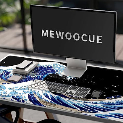 Gaming Laptop Mouse Pad,Sea Wave Big Mice Pads PC Keyboard Waterproof and Non-Slip 47.2" x 23.6" 0.15" Thick XL,XXL Rubber Table Mat, Kanagawa Surfing and Black Japanese Mouse Pads - color: A Kanagawa Surfing, size: 47.2" x 23.6"