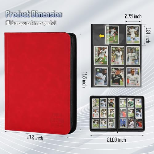 Trading Card Binder, Premium 9 Pocket Double Sided 540 Pocket PU Card Collection Binder, Collectible Trading Card Albums for MTG, TCG, Sport Card, Game Cards (Red) - color: Red