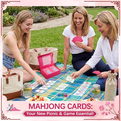 Soulchen 168-Piece PVC American Mahjong Card Print Set,Blossom,Hot Pink | Lightweight Waterproof Format with 4 Dice and Storage Case, for Clubs, Pool, Cruises, Trips, Family Game Nights - color: Hot Pink, style: Blossom
