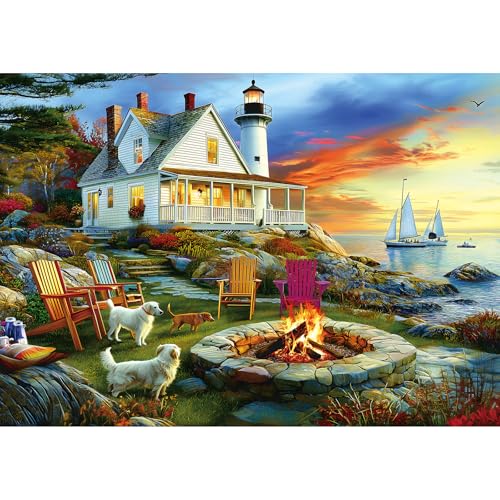 1000 Piece Puzzles for Adults, Jigsaw Puzzle of Lighthouse Coastal Cottage, Funny Puzzle, Perfectly Fitting Pieces, Home Decor Birthday Party Gift for Adults Seniors 27.5" x 19.7" - color: Lighthouse Coastal Cottage