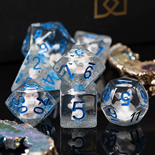 Cusdie 7-Die Dice DND, Polyhedral Dice Set Filled with Animal, for Role Playing Game D&D Dice (White Fox) - color: White Fox