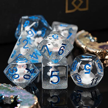 Cusdie 7-Die Dice DND, Polyhedral Dice Set Filled with Animal, for Role Playing Game D&D Dice (White Fox) - color: White Fox