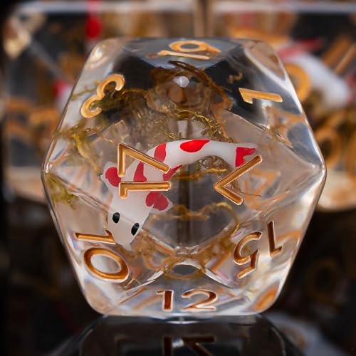DND Fish Dice Set, Resin Cute Polyhedral Dice for Dungeons and Dragons, RPG, MTG D&D 7-DIE (D4, D6, D8, D10, D12, D20, D%) - color: Fish