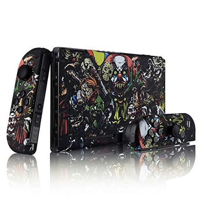eXtremeRate DIY Replacement Shell Buttons for Nintendo Switch, Soft Touch Back Plate for Switch Console, Custom Housing Case with Full Set Buttons for Joycon Handheld Controller - Scary Party - color: Scary Party