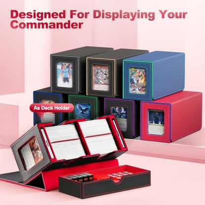 UAONO 3-in-1 MTG Commander Deck Box, Black Red | 2 Magnetic Card Holders & 1 Dice Tray, Fits 200 Double Sleeved, Card Organizer Compatible with Magic the Gathering - color: Black&Red