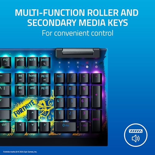 Razer BlackWidow V4 X Mechanical Gaming Keyboard, Fortnite Edition | Yellow Switches Linear & Silent, 6 Macro Keys, Chroma RGB, Doubleshot ABS Keycaps, Sound Dampening & Stabilizers - color: Fortnite Edition