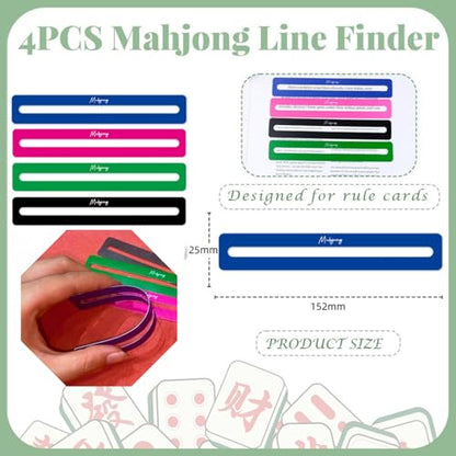 LISILONG 4 Packs Mahjong Guide Line Finder and 4 Pakcs Mahjong Card Reference Card Acrylic Bright Scalloped Mahjong Rules Helper, Rules Reader for Players