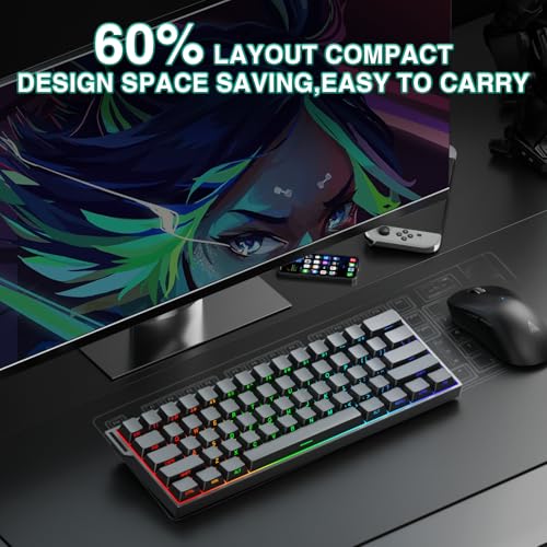 Aula MINI60 HE PRO Wireless Gaming Keyboard 60%,Hall Effect Rapid Trigger Magnetic Keyboard,8000Hz Polling,Tri-Mode(BT5.0/2.4GHz/USB-C),RGB Hot Swappable Compact Mechanical Keyboard for Gamer(Black) - color: Pro-Black Side