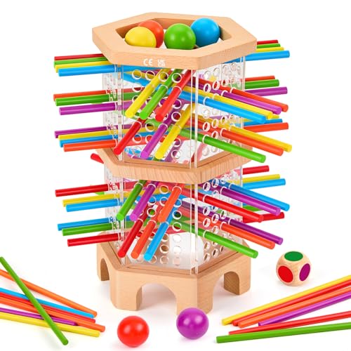 Montessori Wooden Board Game with 42 Sticks & Dice for Kids Ages 3-6 | Math Learning Toys Fine Motor Skills & Counting Educational Toy, Family Travel Game Birthday Gifts for Boys Girls
