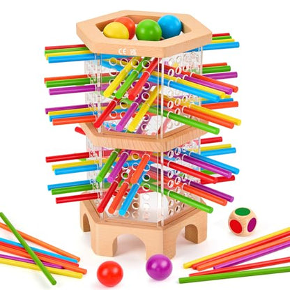 Montessori Wooden Board Game with 42 Sticks & Dice for Kids Ages 3-6 | Math Learning Toys Fine Motor Skills & Counting Educational Toy, Family Travel Game Birthday Gifts for Boys Girls