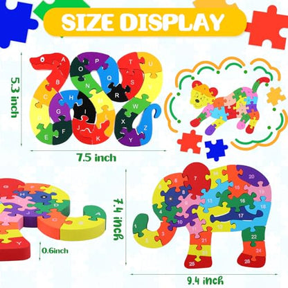 Yunsailing 4 Pcs Alphabet Jigsaw Puzzle Wooden Blocks Toys Alphabet Educational Toddler Puzzle Toys for Preschool Learning Party Favor Gift Learning(Giraffe, Snake, Elephant, Leopard) - style: Giraffe, Snake, Elephant, Leopard