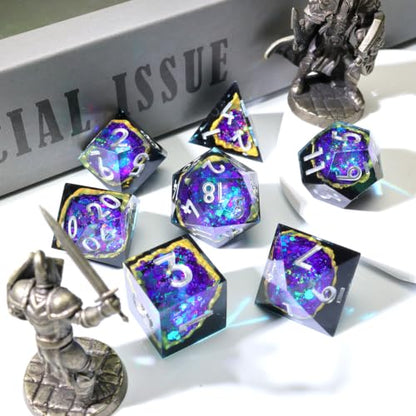 XENOLUX Polyhedral Resin DND Dice Set for Dungeons and Dragons, Sharp Edge Geode RPG Dice for Board Games and Pathfinder, Handcrafted Crystal Cave Tabletop Accessories (G2) - color: G2