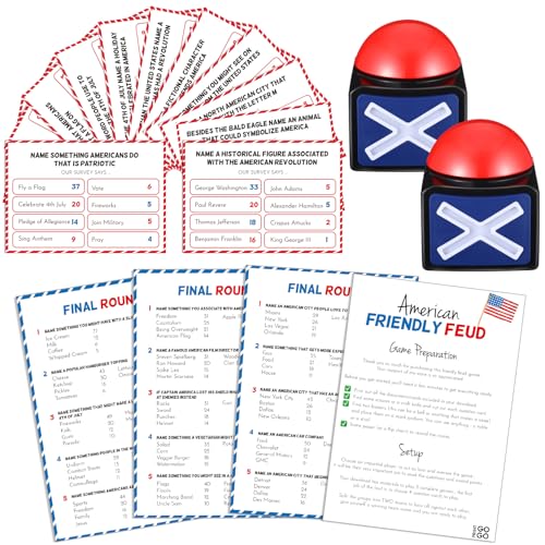 Syhood 4th of July Friendly Feud Game with Answer Buzzer, Patriotic Independence Day Feud Party Game, Fun Family Trivia Quiz Night for Party, Adults, Office, Classroom, Large Group and Team Building - style: Independence Day
