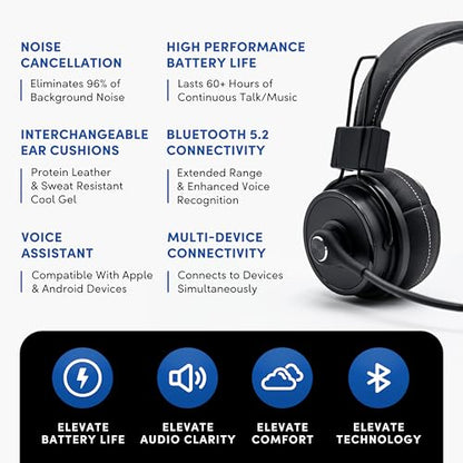 Blue Tiger Elite Ultra 2.0 Wireless Bluetooth Headset - One-Ear Trucker | Professional Mono headset with mic, wireless noise cancelling, high-fidelity sound, 60-hour talk time, USB-C, Bluetooth 5.2