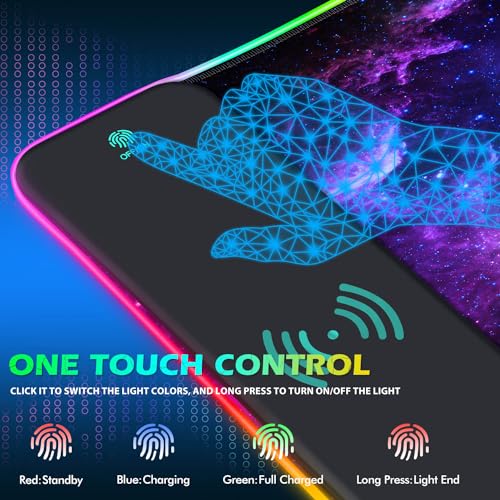 ToLuLu RGB Gaming Wireless Charging Mouse Pad, 7.5/10/15W 10 Light Modes LED Mouse Pad Computer Keyboard Mat Mousepad, 800x300x4MM Extended Large Desk Mat for MacBook, Laptop, PC, Purple Galaxy Space - color: Purple Galaxy Space