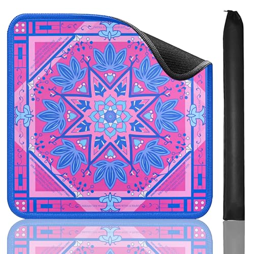 Jongyance Printed Learning Mahjong Mat (33”x33”) with Black Carrying Bag, Anti-Slip, Noise-Reducing, Mahjong Table Mat for Mah-jongg,Poker, Board Games, Dominoes, and Card - color: Purple and Pink