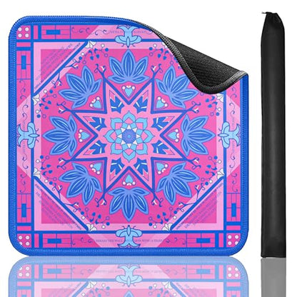Jongyance Printed Learning Mahjong Mat (33”x33”) with Black Carrying Bag, Anti-Slip, Noise-Reducing, Mahjong Table Mat for Mah-jongg,Poker, Board Games, Dominoes, and Card - color: Purple and Pink