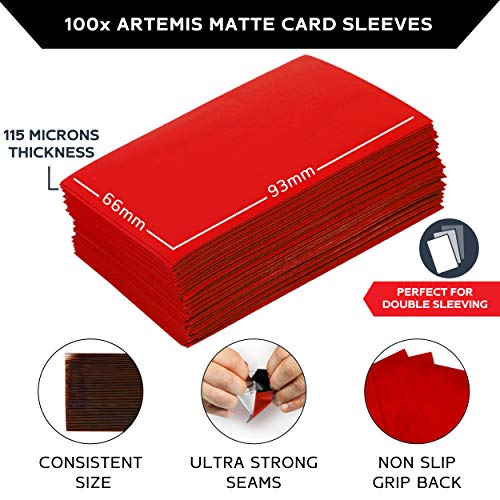 Quiver Time Red Trading Card Deck Block & Card Sleeves Bundle Fits Magic: The Gathering Cards & Other TCG - 100+ Standard Deck Box with 2 Dividers and 100 Artemis Red Sleeves (66 x 93 mm) | 1 deck box 100+ with 2 dividers and 100 Artemis red sleeves (66 x